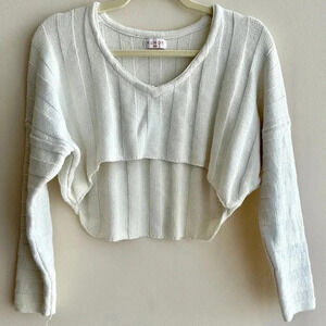 Rumor by Anthropologie Extra Cropped Long Sleeve Ribbed Sweater, S/M, Cardigan